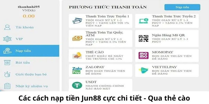 Thẻ cào nạp tiền Jun88 với tốc độ thần kỳ